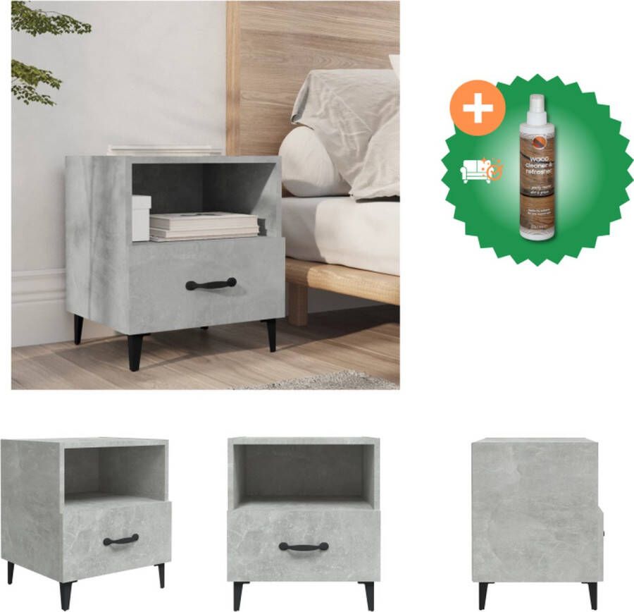 VidaXL Nachtkastje Elegant Nachtkastje 40 x 35 x 47.5 cm Betongrijs Kast Inclusief Houtreiniger en verfrisser