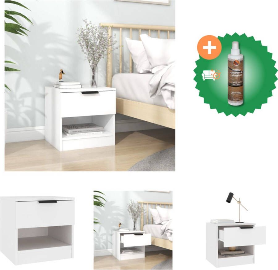 VidaXL Nachtkastje Elegant ontwerp Hoogwaardig bewerkt hout Vochtbestendig Met lade en schap Stabiel blad Wit 40 x 35 x 47.5 cm Montage vereist Kast Inclusief Houtreiniger en verfrisser
