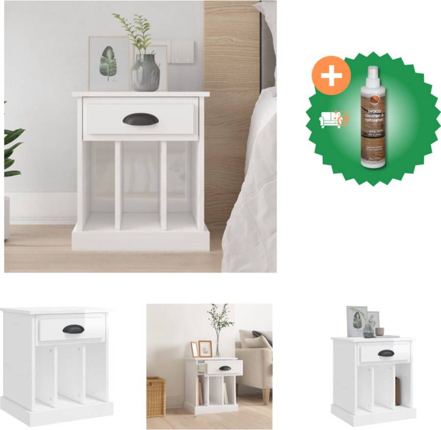 VidaXL Nachtkastje Elegant ontwerp 43 x 36 x 50 cm Hoogglans wit Bewerkt hout Kast Inclusief Houtreiniger en verfrisser