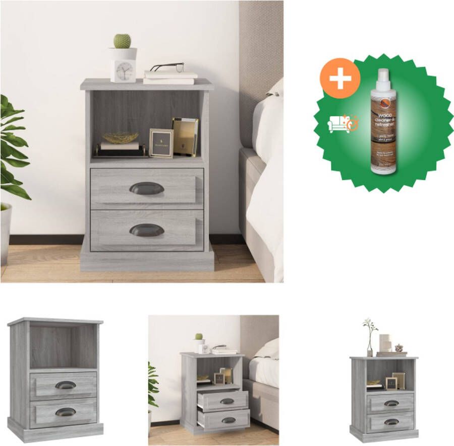 VidaXL Nachtkastje Elegant ontwerp Duurzaam bewerkt hout 2 lades 1 open vak Stabiel tafelblad Grijs sonoma eiken 43x36x60 cm Kast Inclusief Houtreiniger en verfrisser