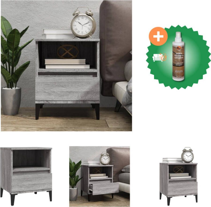 VidaXL Nachtkastje Elegant ontwerp Duurzaam bewerkt hout Voldoende opbergruimte Metalen poten Stabiel tafelblad Grijs Sonoma Eiken 40x35x50cm Kast Inclusief Houtreiniger en verfrisser