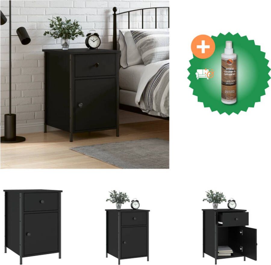 VidaXL Nachtkastje Elegant ontwerp Duurzaam bewerkt hout Voldoende opbergruimte Verstelbare schroef Stevig ijzeren frame Displayfunctie Zwart 40x42x60 cm Kast Inclusief Houtreiniger en verfrisser - Foto 2
