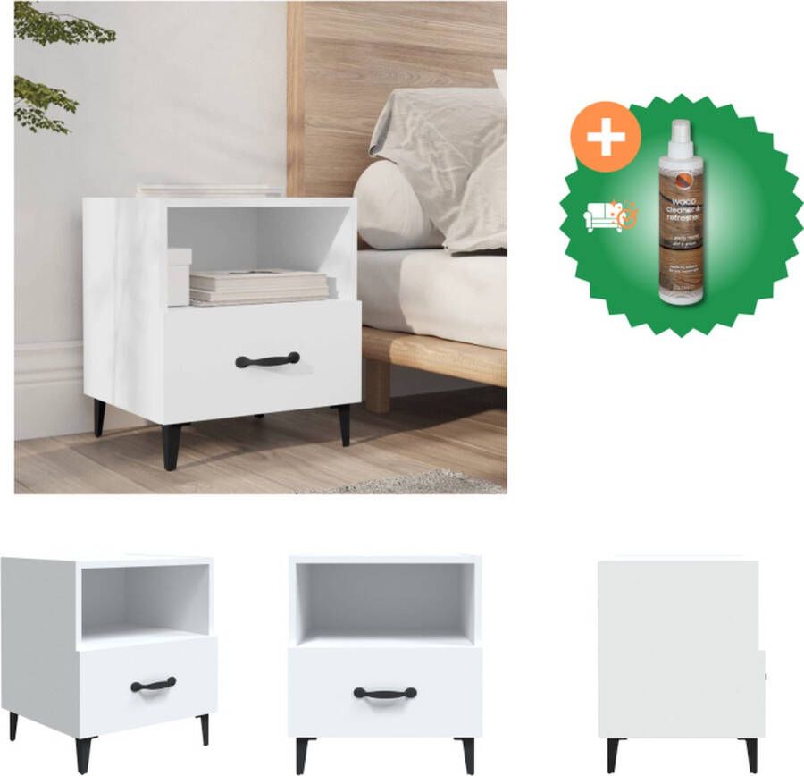 VidaXL Nachtkastje Elegant ontwerp Hoogwaardig bewerkt hout Vochtbestendig Met lade en schap Stabiel blad Wit 40 x 35 x 47.5 cm Montage vereist Kast Inclusief Houtreiniger en verfrisser - Foto 2