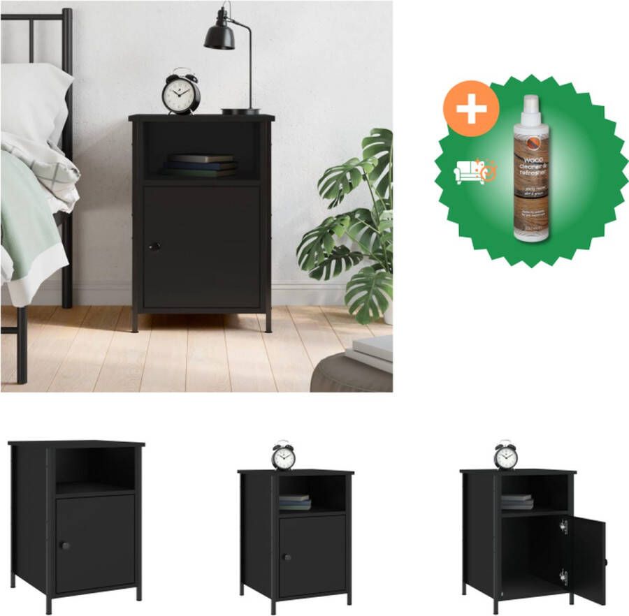 VidaXL Nachtkastje Elegant Zwart 40 x 42 x 60 cm Bewerkt hout en ijzer Kast Inclusief Houtreiniger en verfrisser