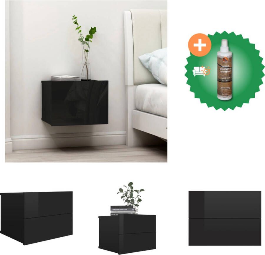 VidaXL Nachtkastje Elegante Hoogglans Zwart 40x30x30cm Met 2 lades Spaanplaat Kast Inclusief Houtreiniger en verfrisser