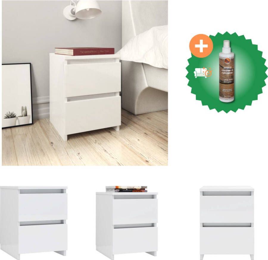 VidaXL Nachtkastje Elegante Nachtkastje 30 x 30 x 40 cm Hoogglans wit Kast Inclusief Houtreiniger en verfrisser