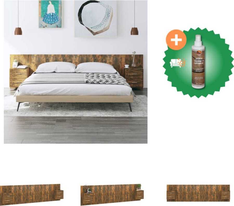 VidaXL Nachtkastje en Hoofdbord Gerookt Eiken Opbergruimte Wandmontage Bewerkt Hout 48.5 x 32.5 x 80 cm Montage vereist Levering bevat 2 x Nachtkastje 1 x Hoofdbord Bedonderdeel Inclusief Houtreiniger en verfrisser - Foto 2