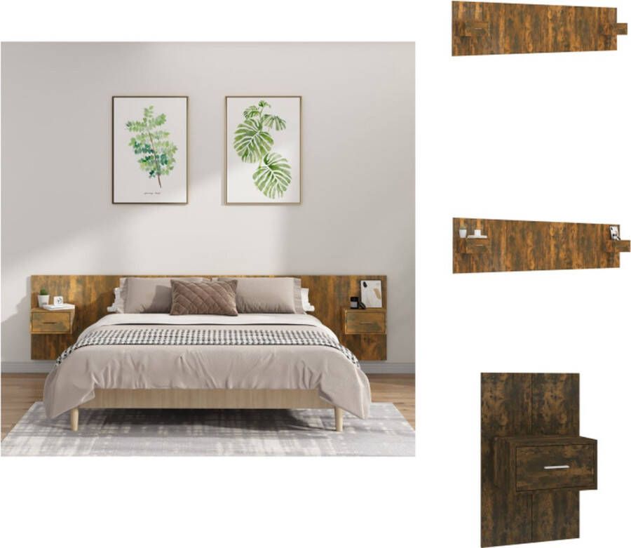 VidaXL Nachtkastje en Hoofdbord Gerookt Eiken Opbergruimte Wandmontage- Stevig Materiaal 240x1.5x80 cm Bedonderdeel