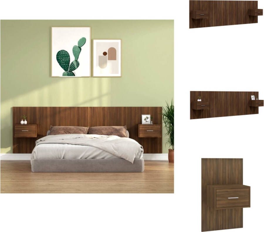 VidaXL Nachtkastje en Hoofdbord Klassiek Design Bruineiken Stevig Materiaal Wandmontage Opbergruimte Afmetingen- 48.5 x 32.5 x 80 cm Montage vereist Inclusief 2 x nachtkastje 1 x hoofdbord Bedonderdeel