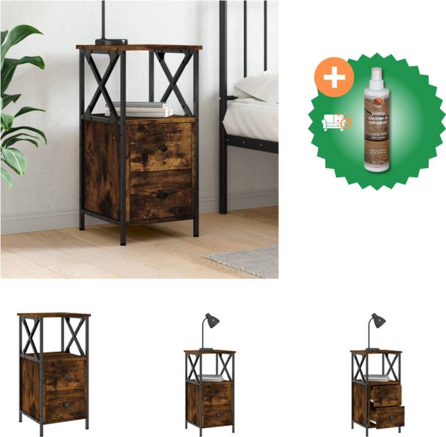 VidaXL Nachtkastje Gerookt Eiken 34 x 35.5 x 70 cm Stabiel en Duurzaam Kast Inclusief Houtreiniger en verfrisser