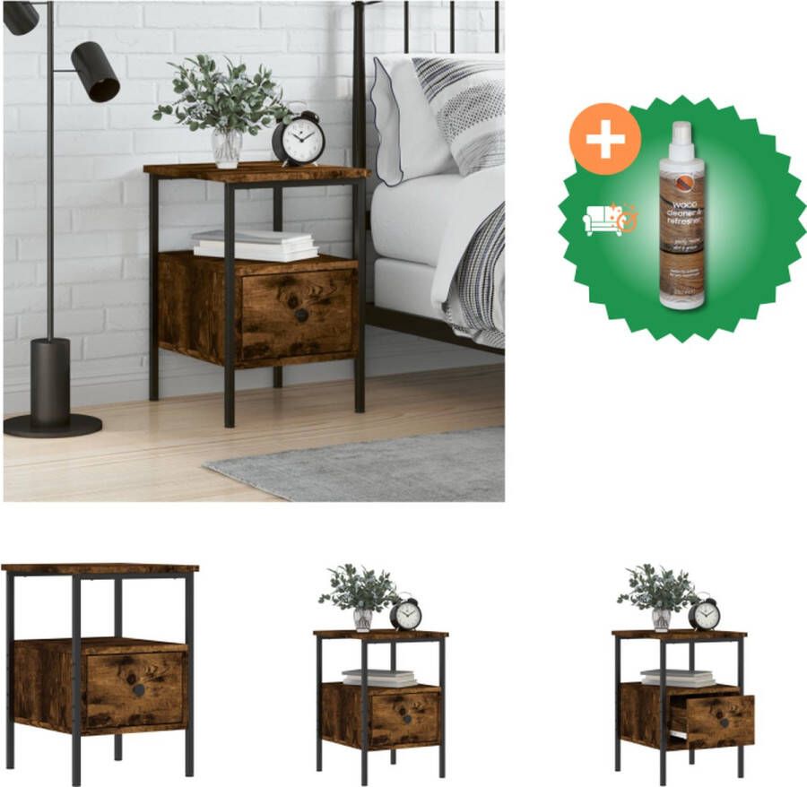 VidaXL Nachtkastje Gerookt eiken 34 x 36 x 50 cm Duurzaam materiaal stevig frame voldoende opbergruimte Kast Inclusief Houtreiniger en verfrisser
