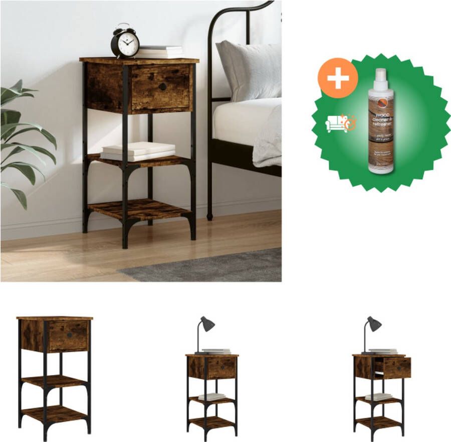VidaXL Nachtkastje Gerookt Eiken 34 x 36 x 70 cm Duurzaam Hout en IJzer Kast Inclusief Houtreiniger en verfrisser