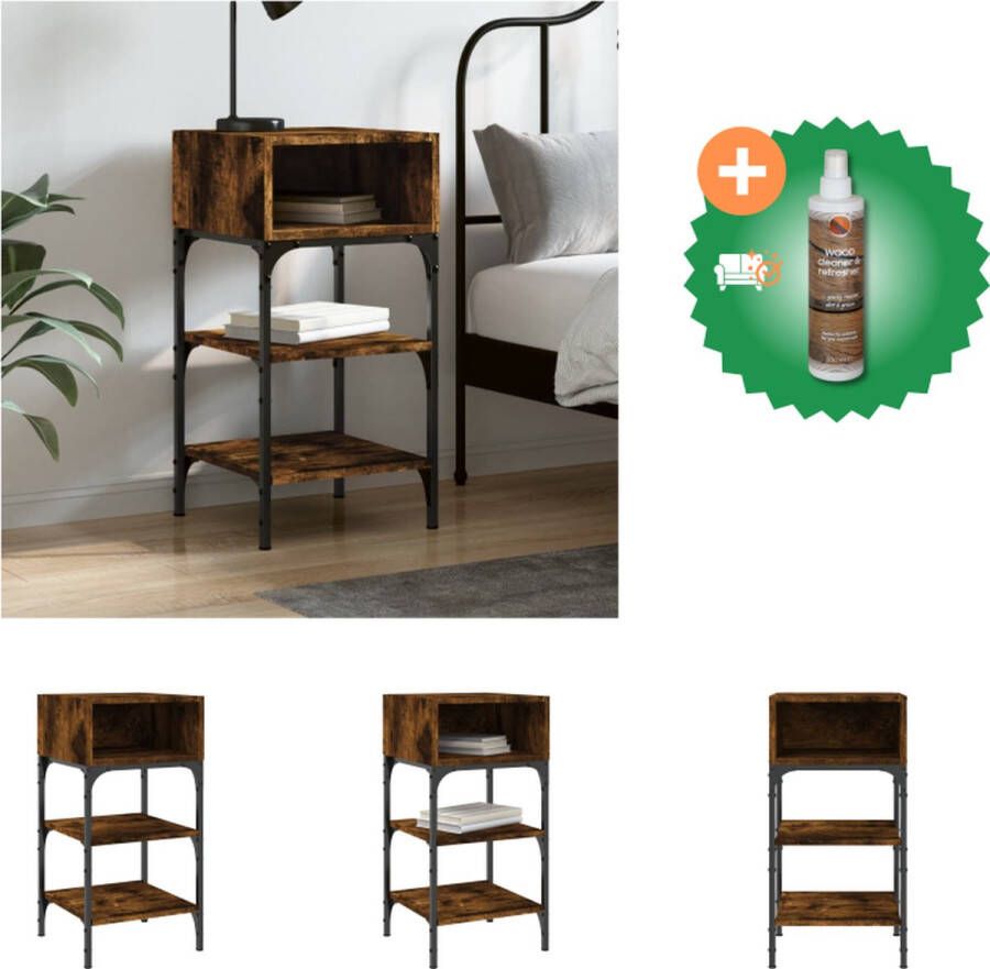 VidaXL Nachtkastje Gerookt Eiken 35x34.5x70 cm Met Verstelbare Poten Kast Inclusief Houtreiniger en verfrisser