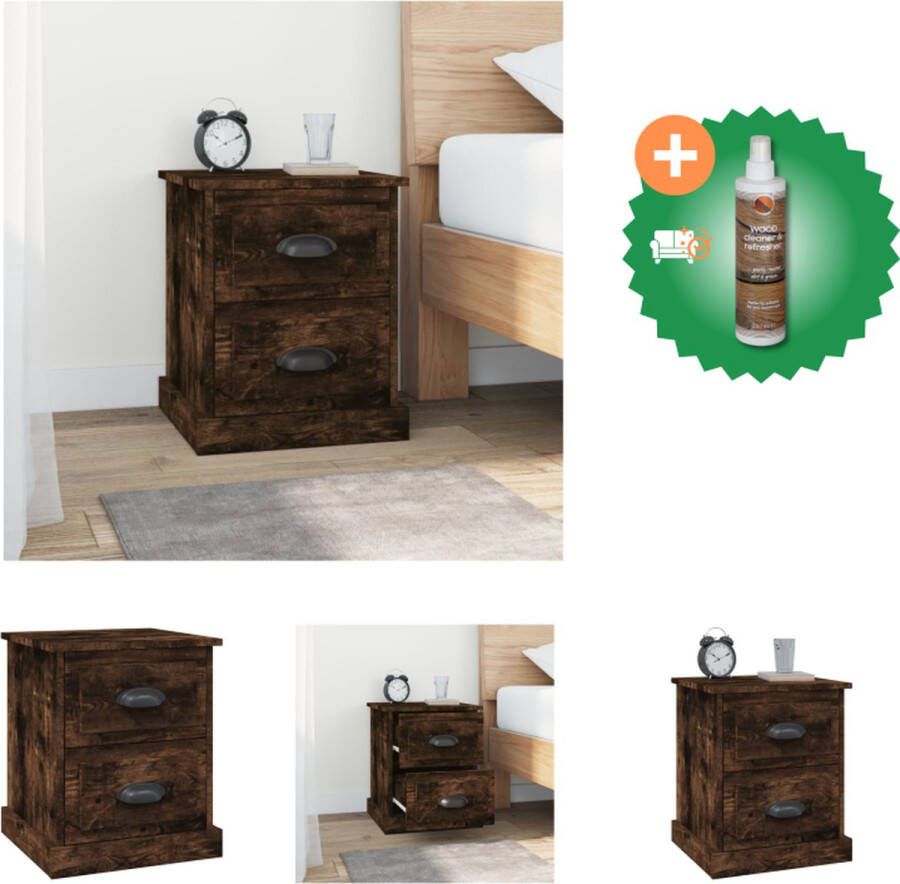 VidaXL Nachtkastje Gerookt Eiken 39 x 39 x 47.5 cm Duurzaam Hout Met Opbergruimte Kast Inclusief Houtreiniger en verfrisser