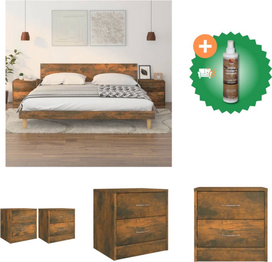 VidaXL Nachtkastjes 2 st 40x30x40 cm bewerkt hout gerookt eikenkleurig Kast Inclusief Houtreiniger en verfrisser