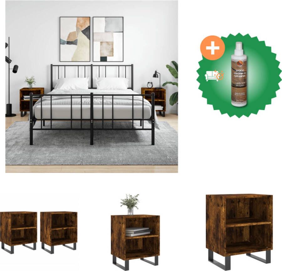 VidaXL Nachtkastje Gerookt eiken Bewerkt hout 40 x 30 x 50 cm (B x D x H) 2 stuks Kast Inclusief Houtreiniger en verfrisser