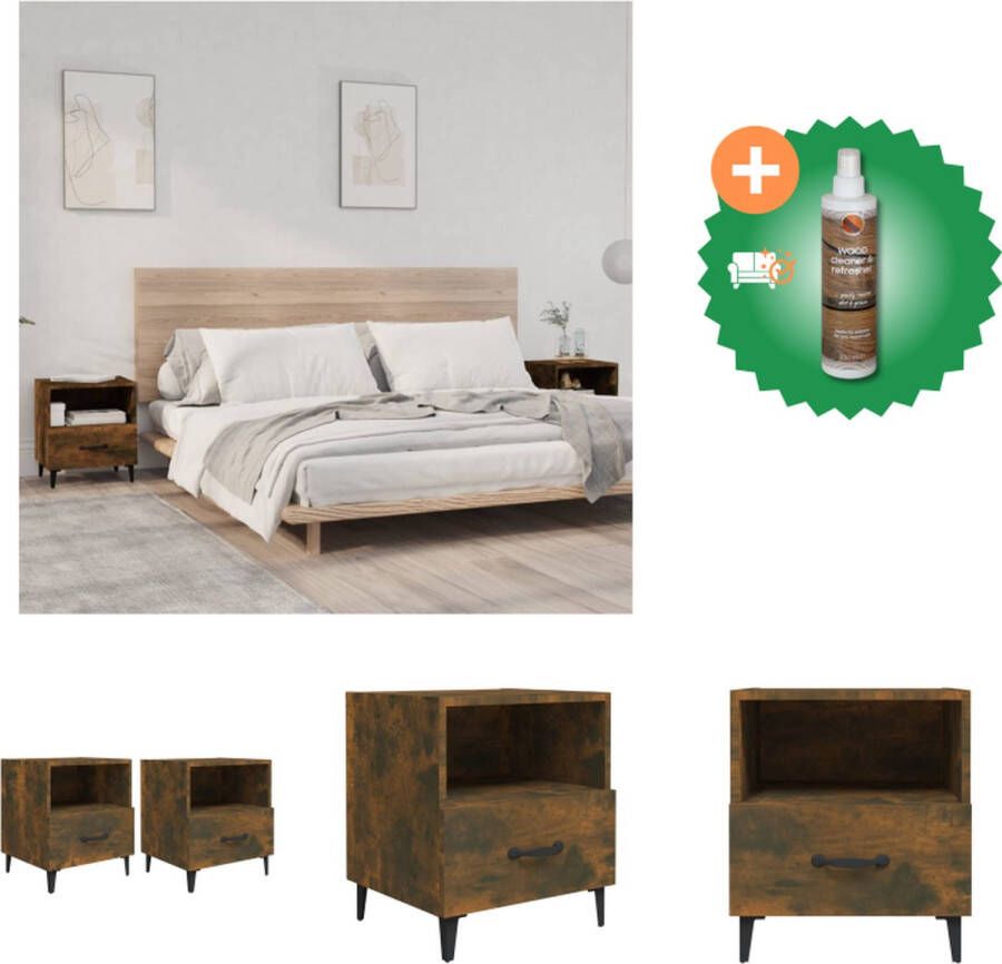 VidaXL Nachtkastje Elegant Meubilair 40x39x40 cm Ken- Gerookt eiken (set van 2) Kast Inclusief Houtreiniger en verfrisser - Foto 2