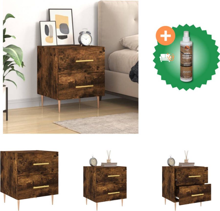 VidaXL Nachtkastje Gerookt eiken 40 x 35 x 47.5 cm Duurzaam hout Met lades Metalen voeten Kast Inclusief Houtreiniger en verfrisser