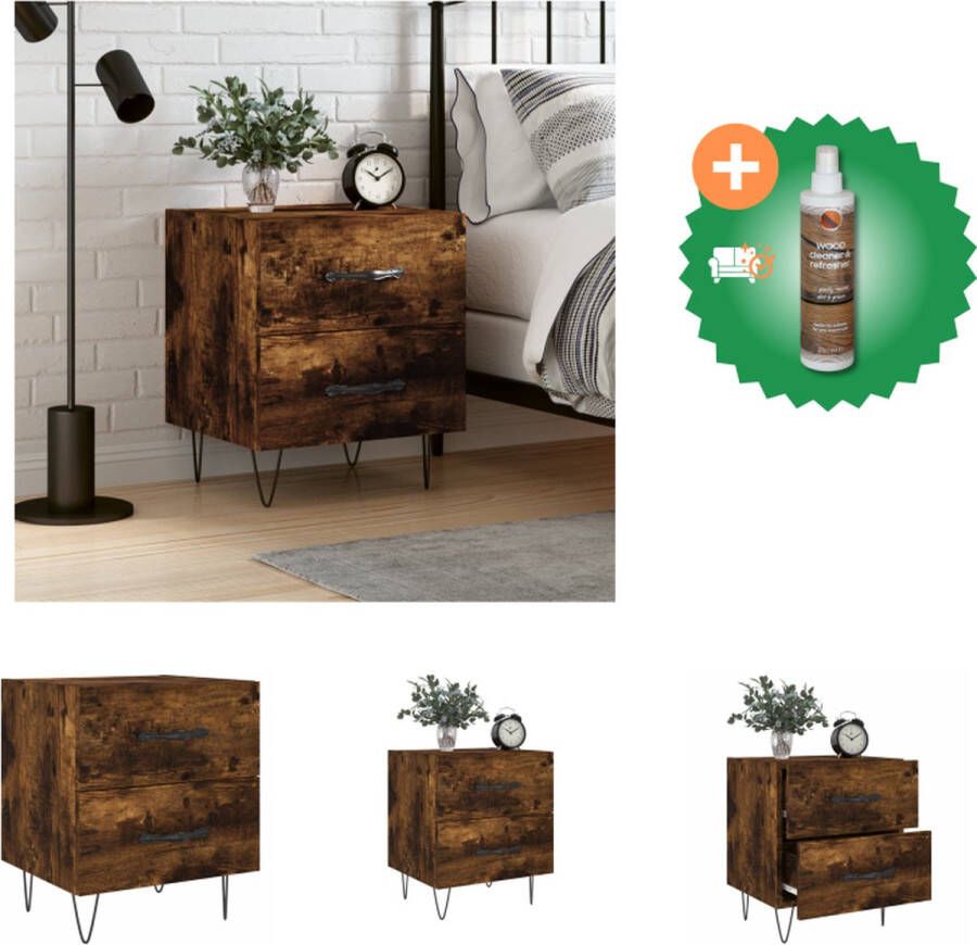 VidaXL Nachtkastje Gerookt Eiken 40 x 35 x 47.5 cm Duurzaam Hout Metalen Voeten Kast Inclusief Houtreiniger en verfrisser