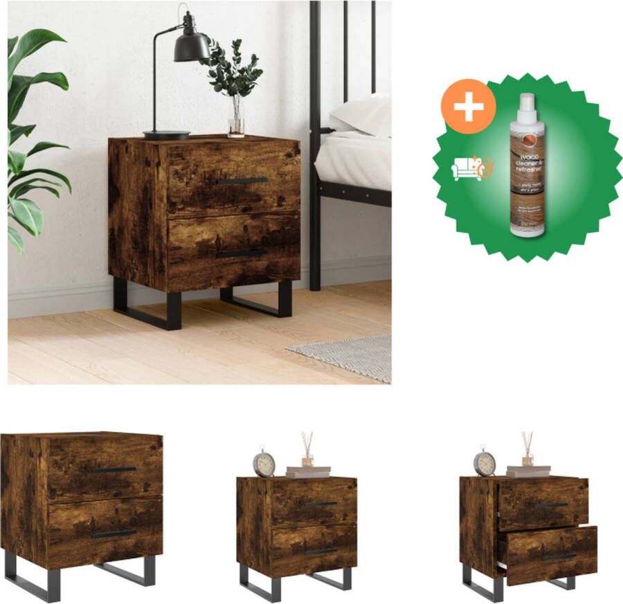 VidaXL Nachtkastje Gerookt Eiken 40 x 35 x 47.5 cm Duurzaam Veel opbergruimte Displayfunctie Metalen voeten Kast Inclusief Houtreiniger en verfrisser