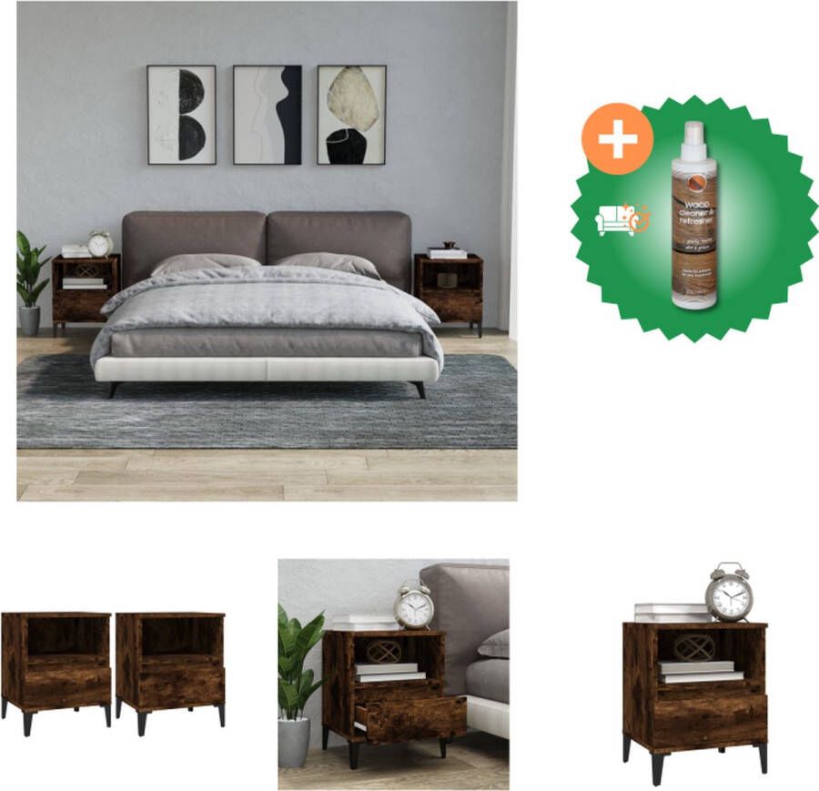 VidaXL Nachtkastje Gerookt Eiken 40 x 35 x 50 cm Duurzaam bewerkt hout en metaal Kast Inclusief Houtreiniger en verfrisser - Foto 2