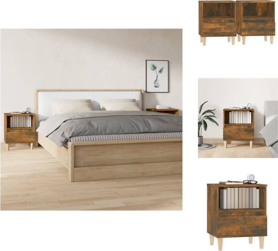 VidaXL Nachtkastje Gerookt Eiken 40 x 35 x 50 cm Elegant ontwerp duurzaam materiaal voldoende opbergruimte houten poten stabiel tafelblad 2x in doos Kast - Foto 2