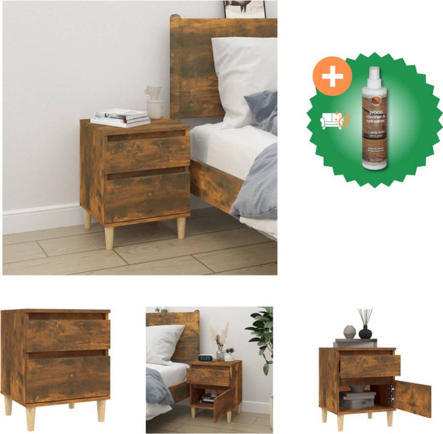 VidaXL Nachtkastje Gerookt eiken 40 x 35 x 50 cm opbergruimte Kast Inclusief Houtreiniger en verfrisser