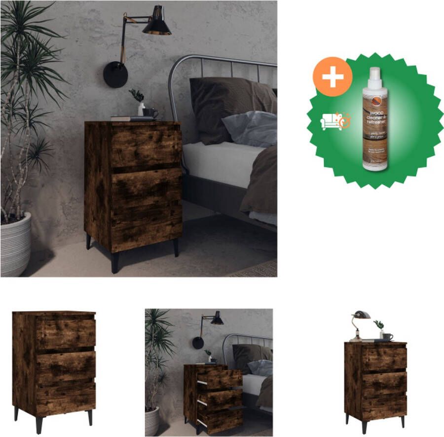 VidaXL Nachtkastje met metalen poten 40x35x69 cm gerookt eikenkleurig Kast Inclusief Houtreiniger en verfrisser