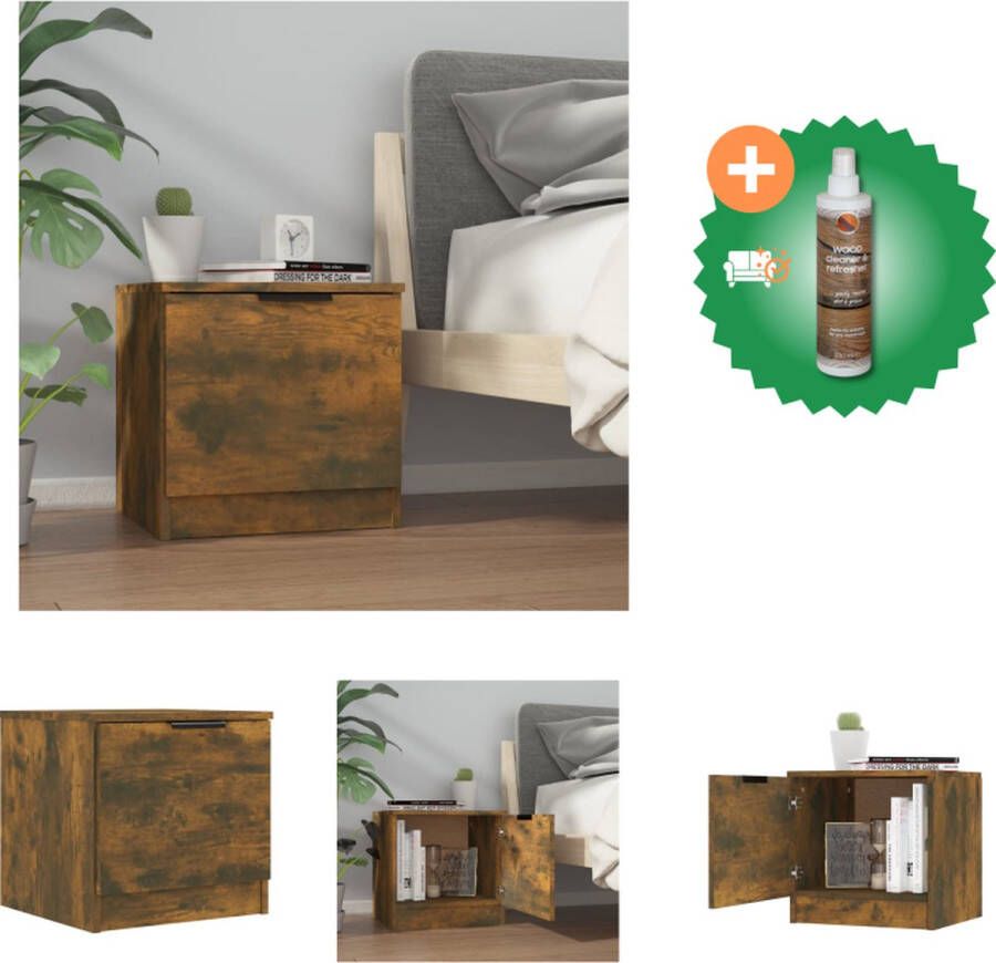 VidaXL Nachtkastje Gerookt Eiken 40 x 39 x 40 cm Praktisch en Multifunctioneel Kast Inclusief Houtreiniger en verfrisser