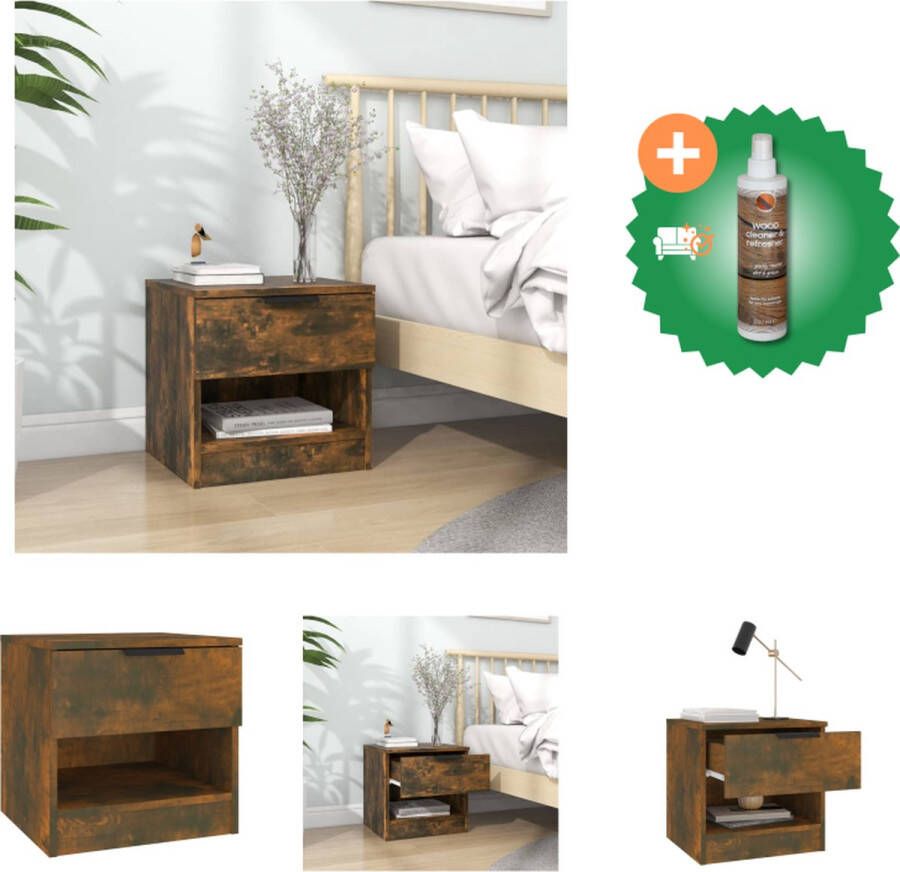 VidaXL Nachtkastje Elegant Meubelen Afmetingen- 40x40x50cm Materiaal- Bewerkt hout Kleur- Gerookt eiken Kast Inclusief Houtreiniger en verfrisser - Foto 2