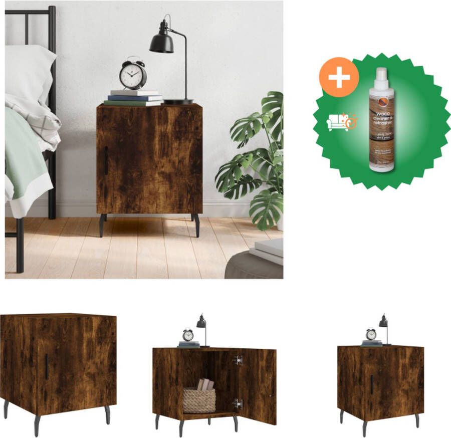 VidaXL Nachtkastje Modern Charme Meubelen 40 x 40 x 50 cm Gerookt eiken kleur Kast Inclusief Houtreiniger en verfrisser