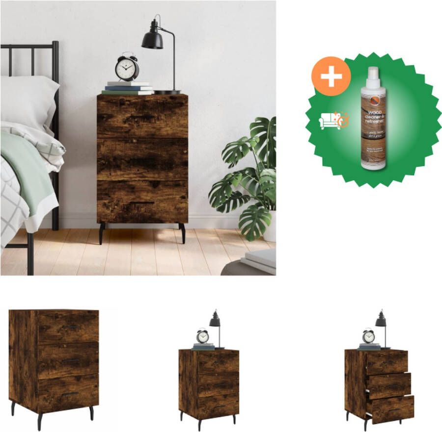 VidaXL Nachtkastje Smoked Oak 40 x 40 x 66 cm Duurzaam materiaal Veel opbergruimte Displayfunctie Metalen voeten Kast Inclusief Houtreiniger en verfrisser