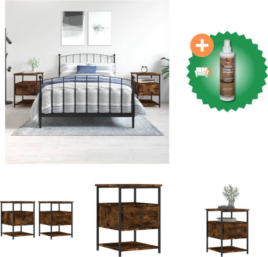 VidaXL Nachtkastjes 2 st 40x42x56 cm bewerkt hout gerookt eikenkleurig Kast Inclusief Houtreiniger en verfrisser