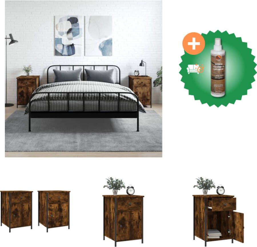 VidaXL Nachtkastje Gerookt eiken 40 x 42 x 60 cm Verstelbare schroef Stevig frame Kast Inclusief Houtreiniger en verfrisser