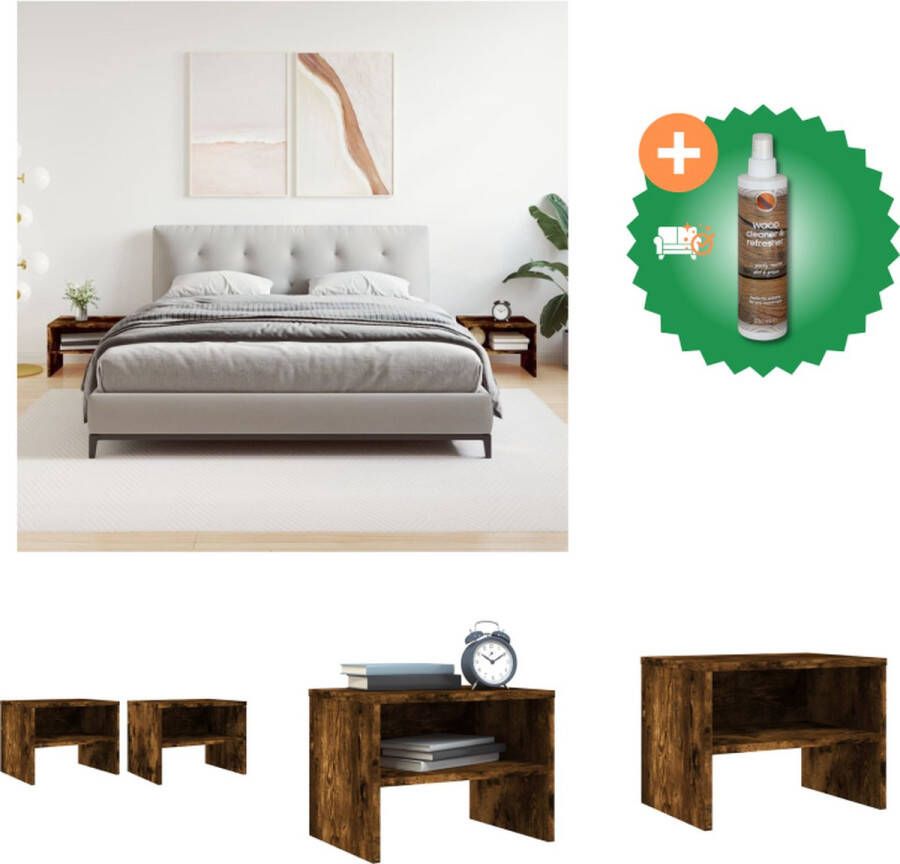 VidaXL Nachtkastjes 2 st 40x30x30 cm bewerkt hout gerookt eikenkleurig Kast Inclusief Houtreiniger en verfrisser - Foto 2