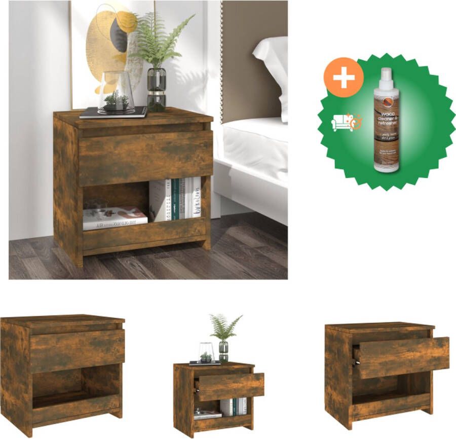 VidaXL Nachtkastje Gerookt Eiken 40x30x39 cm 1 Lade en 1 Open Vak Kast Inclusief Houtreiniger en verfrisser