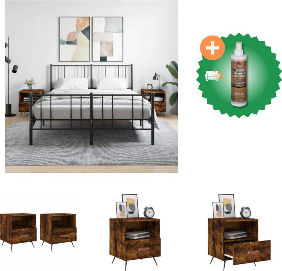 VidaXL Nachtkastjes Gerookt Eiken 40x35x47.5cm Duurzaam bewerkt hout Veel opbergruimte Metalen voeten Set van 2 Kast Inclusief Houtreiniger en verfrisser
