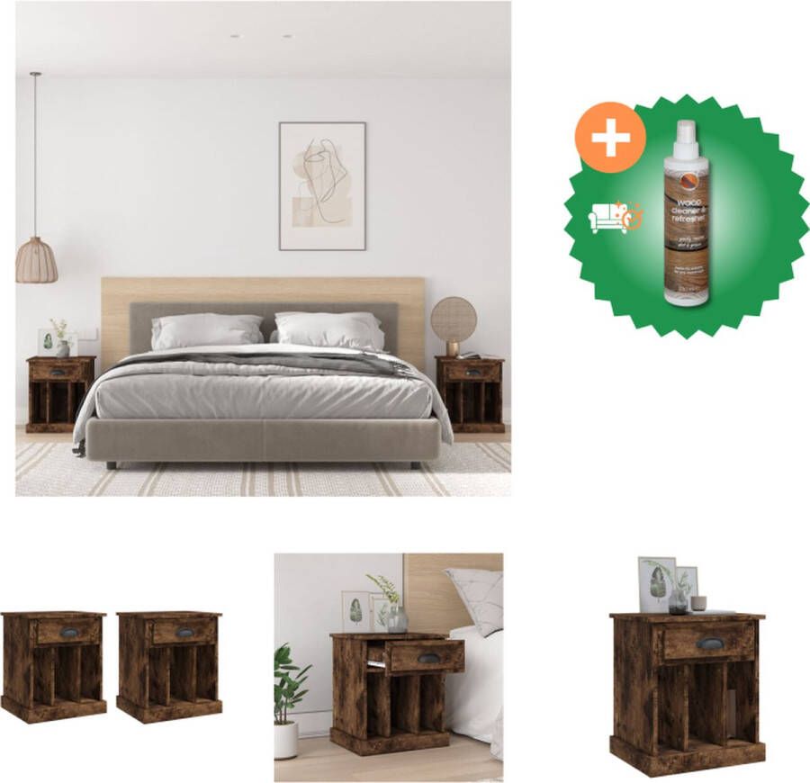 VidaXL Nachtkastjes 2 st 43x36x50 cm gerookt eikenkleurig Kast Inclusief Houtreiniger en verfrisser