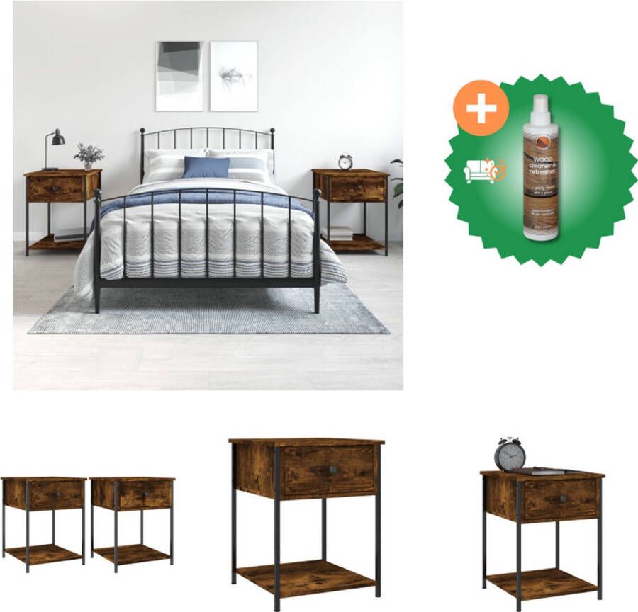 VidaXL Nachtkastje Gerookt Eiken 44 x 45 x 58 cm Duurzaam Bewerkt Hout en IJzer Kast Inclusief Houtreiniger en verfrisser