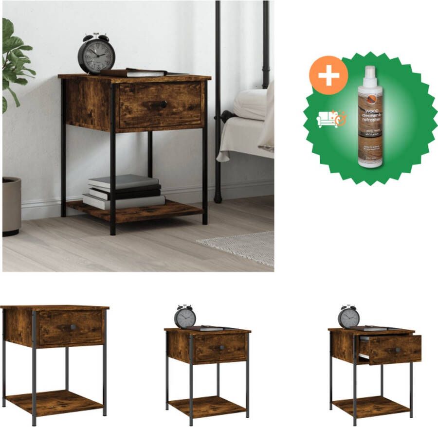 VidaXL Nachtkastje Gerookt Eiken 44 x 45 x 58 cm Duurzaam Hout en IJzer Kast Inclusief Houtreiniger en verfrisser