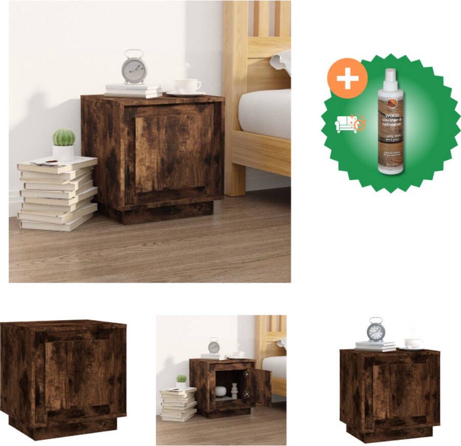 VidaXL Nachtkastje Gerookt Eiken 44x35x45cm Duurzaam hout Veel opbergruimte Kast Inclusief Houtreiniger en verfrisser