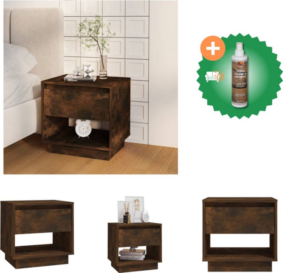 VidaXL Nachtkastje Gerookt Eiken 45 x 34 x 44 cm Stevig en Duurzaam Kast Inclusief Houtreiniger en verfrisser