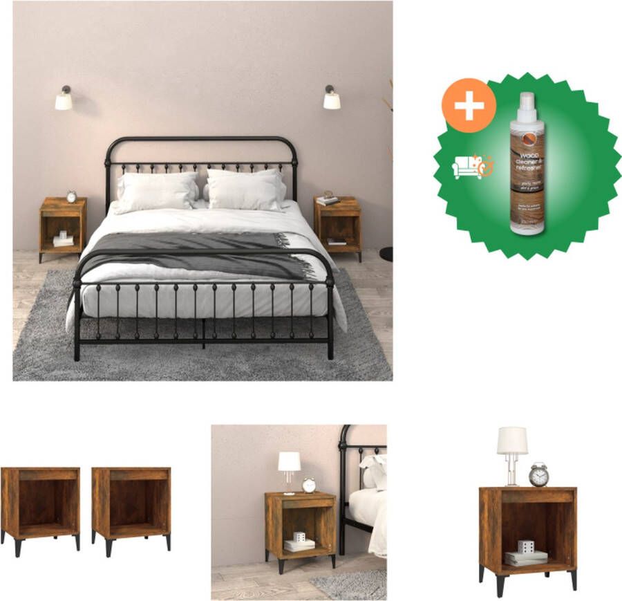 VidaXL Nachtkastje gerookt eiken bedkast 40 x 35 x 50 cm (L x B x H) Kast Inclusief Houtreiniger en verfrisser