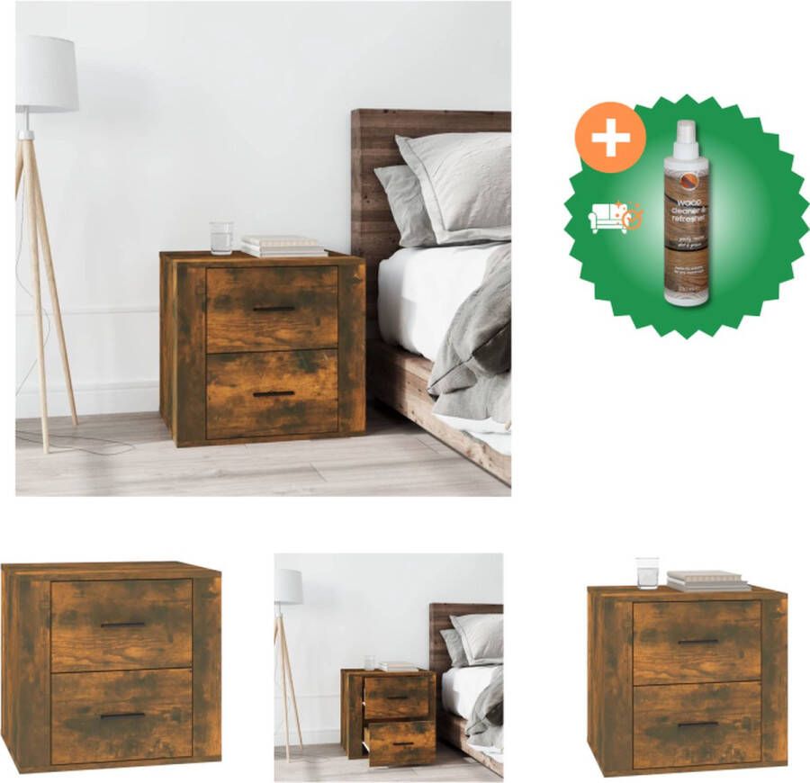 VidaXL Nachtkastje Smoked Oak 50x39x47 cm Stevig bewerkt hout Voldoende opbergruimte Kast Inclusief Houtreiniger en verfrisser