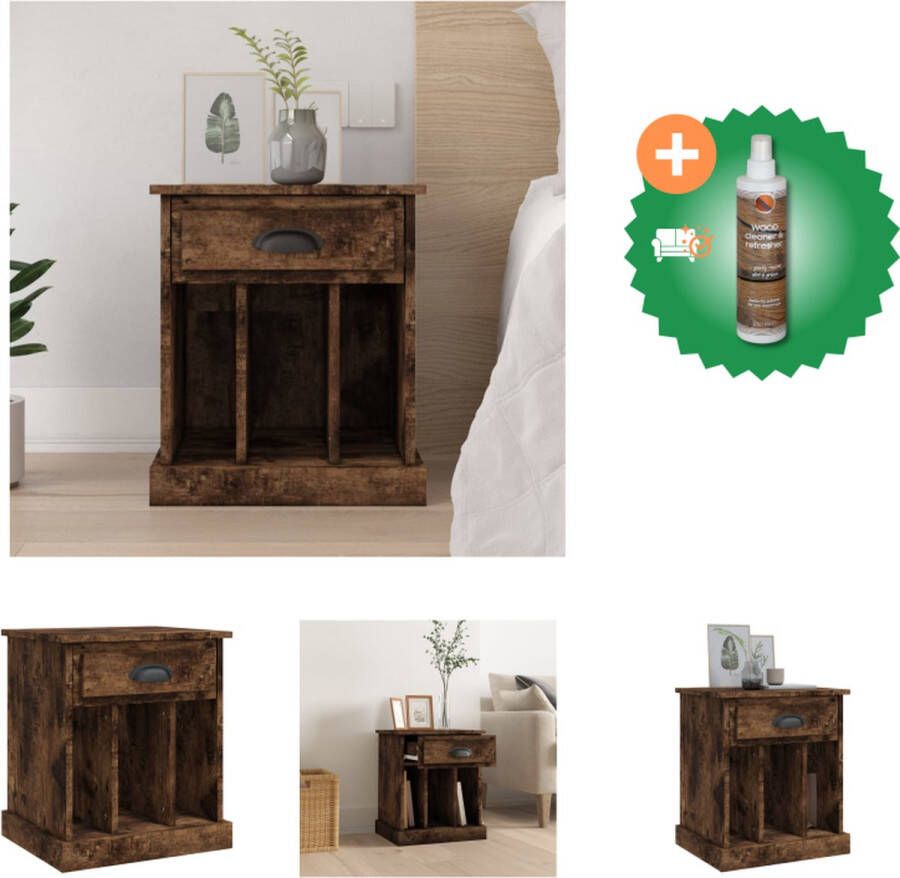 VidaXL Nachtkastje Gerookt Eiken Bewerkt Hout 43 x 36 x 50 cm Opbergruimte Stabiel Tafelblad Inclusief Handleiding Wandbevestiging Kast Inclusief Houtreiniger en verfrisser