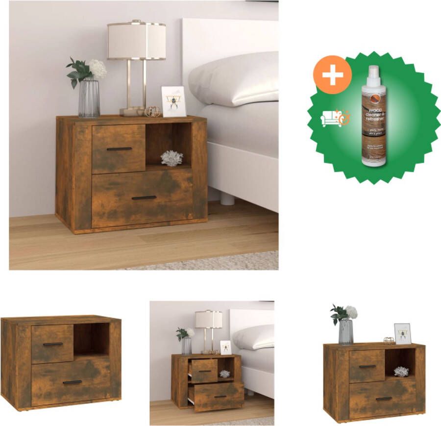 VidaXL Nachtkastje 60x36x45 cm bewerkt hout gerookt eikenkleurig Kast Inclusief Houtreiniger en verfrisser