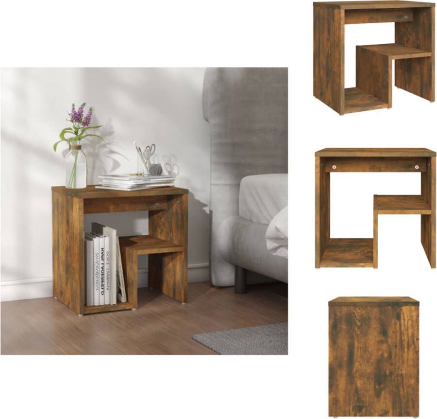 VidaXL Nachtkastje Gerookt Eiken Bijzetkastje 40x30x40 cm Sterk Vochtbestendig Opbergfunctie Montage vereist Kast - Foto 2
