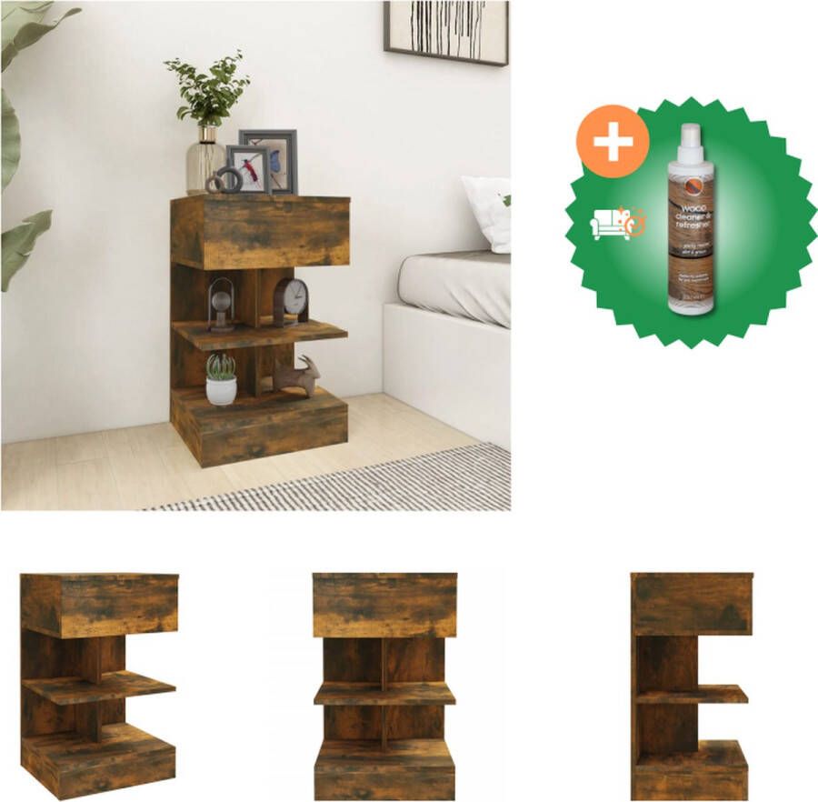 VidaXL Nachtkastje 40x35x65 cm bewerkt hout gerookt eikenkleurig Kast Inclusief Houtreiniger en verfrisser