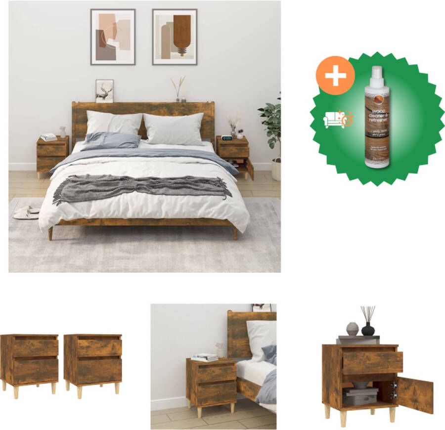 VidaXL Nachtkastje Gerookt eiken Set van 2 40 x 35 x 50 cm (B x D x H) Kast Inclusief Houtreiniger en verfrisser