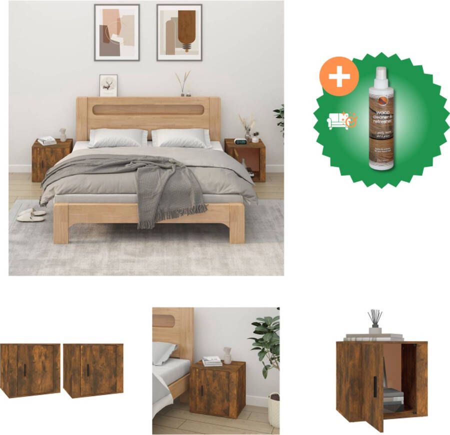 VidaXL Nachtkastje Gerookt Eiken Set van 2 50 x 39 x 47 cm Kast Inclusief Houtreiniger en verfrisser